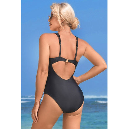 Charmo Women's Embellished V-Neck One Piece Swimsuit Ruched Back Cutout Tummy Control Bathing Suit