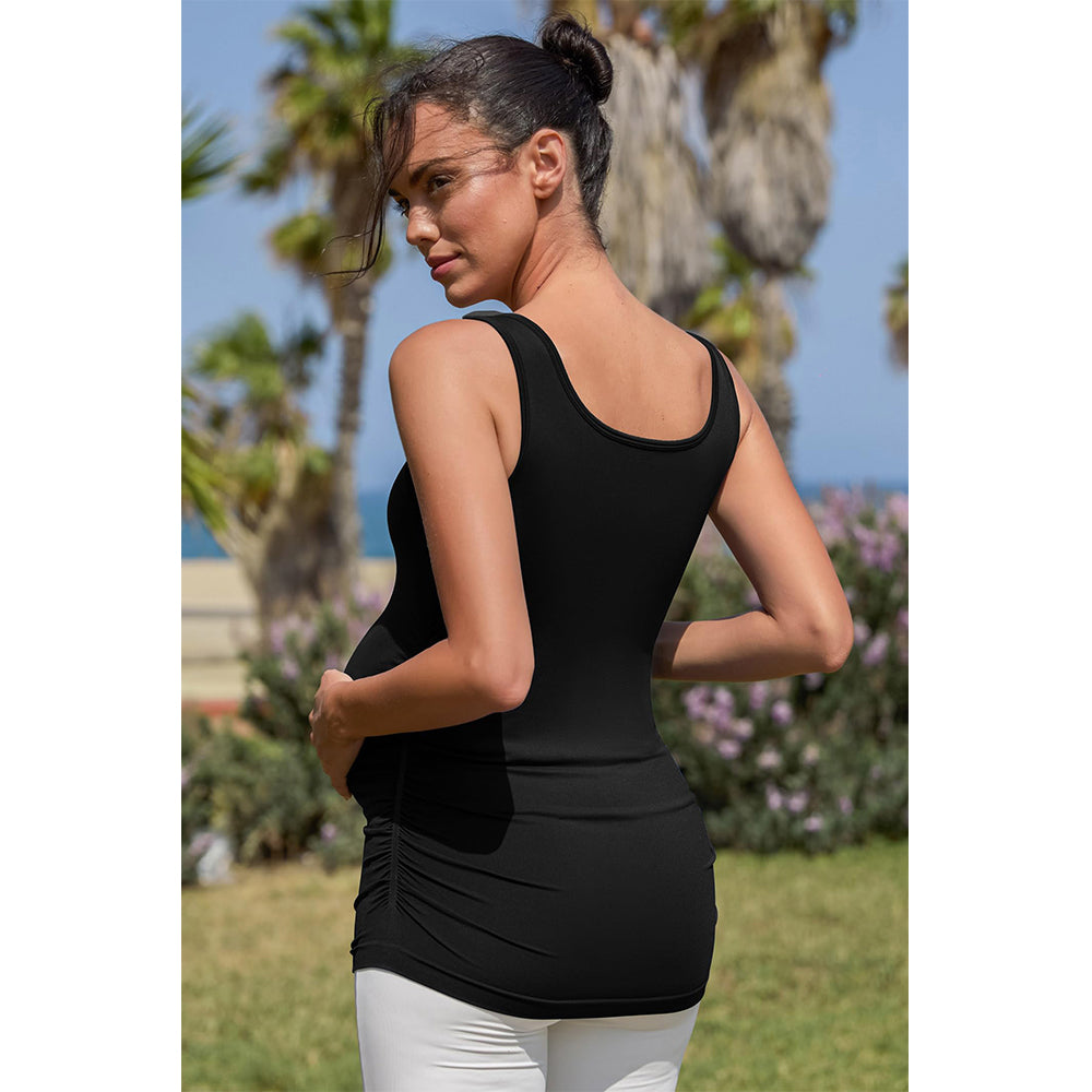 Attraco Women's Maternity Tank Tops Seamless Side Ruche Sleeveless Pregnancy Basic Shirt with Built in Bra