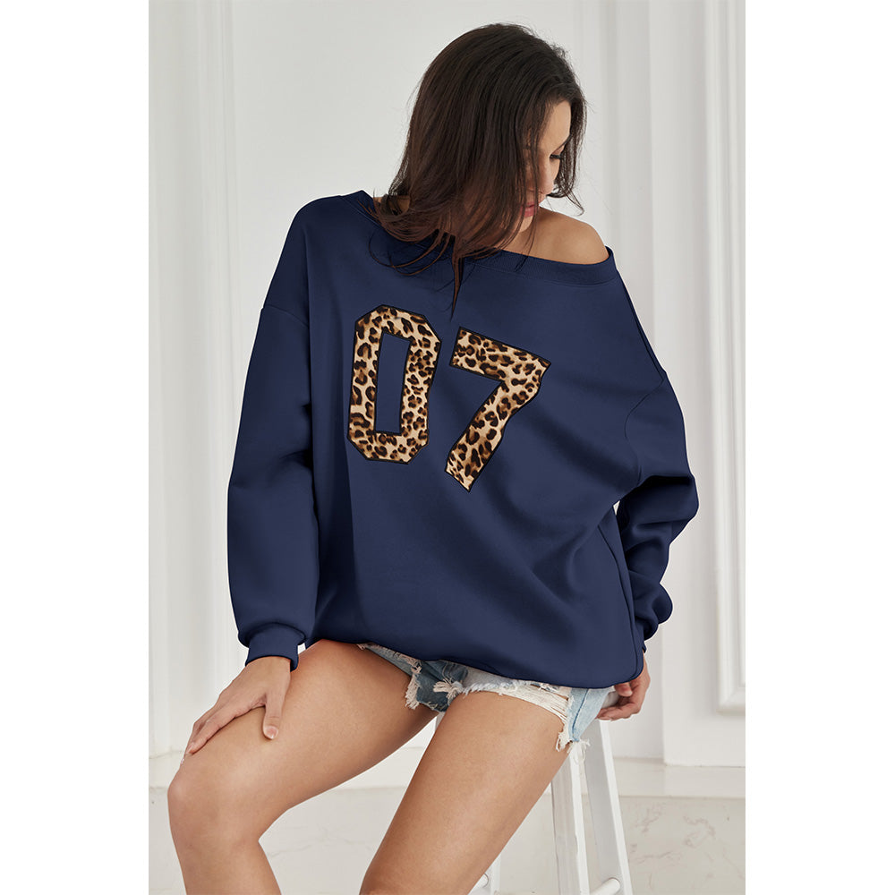 Attraco Women's Off shoulder Long Sleeve Sweatshirt Oversized Number Pattern Fleece lined Pullover Top Fallfreshness