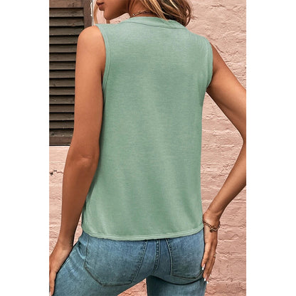 Attraco Women's Sleeveless Split V-Neck Pleated Casual Tank Top Summer Shirts