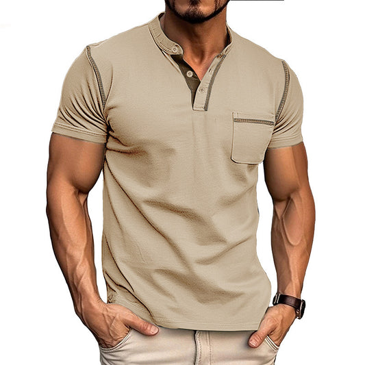 Attraco Men's Short Sleeve Henley Shirt with Chest Patch Pocket & Tailored Stitching Tops