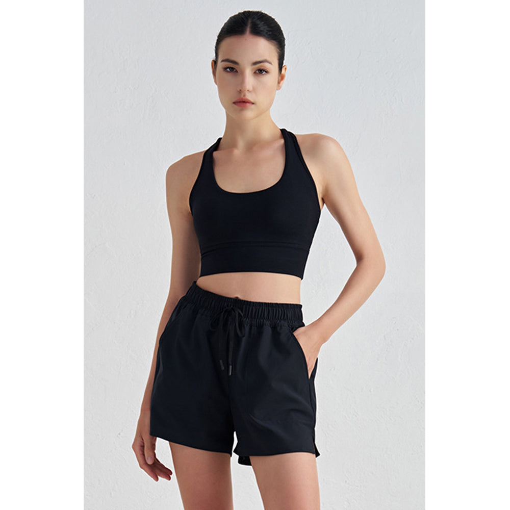 Attraco Women's Racerback U-Neck Cropped Sports Bra with Removable Pads and Supportive Underbust Band Yoga Tops