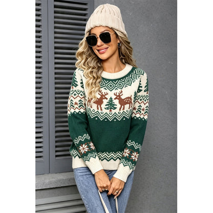 Attraco Women's Christmas Sweater Long Sleeve Crewneck Reindeer Snowflake Knit Pullover Holiday Winter Cozy Ugly Christmas Sweater