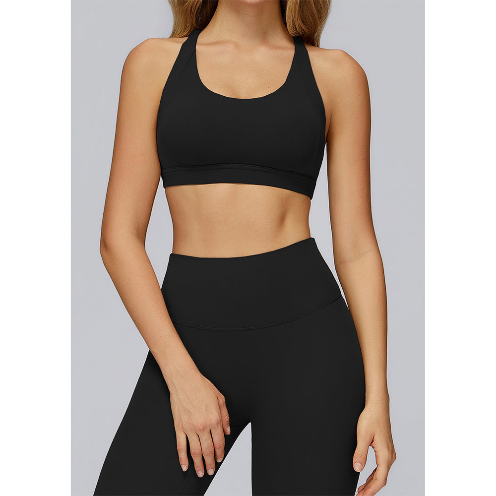 Attraco Women's U-Neck Crisscross Strappy Back Sports Bra with Removable Pads Yoga Bra Tops
