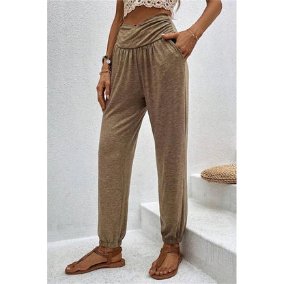 Attraco Women Cross Wrap High Waist Jogger Pants with Side Pockets Loungewear Trousers