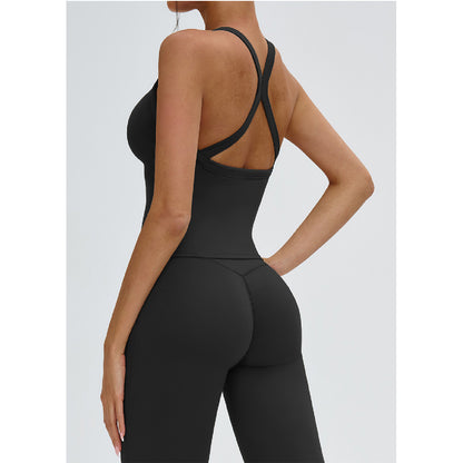 Attraco Women's V-Neck Y-Back Longline Sports Tank Top with Removable Pads