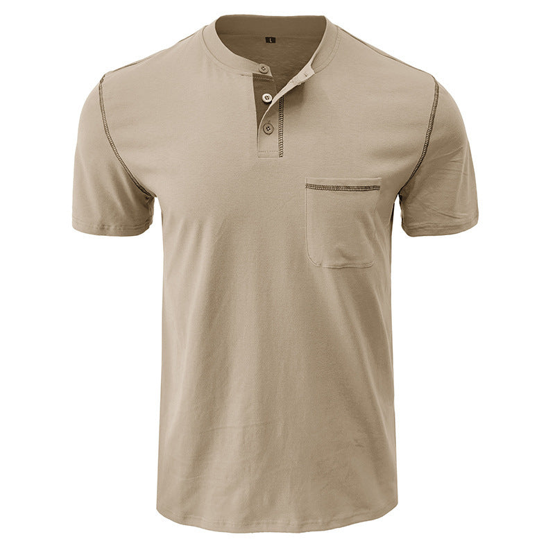 Attraco Men's Short Sleeve Henley Shirt with Chest Patch Pocket & Tailored Stitching Tops