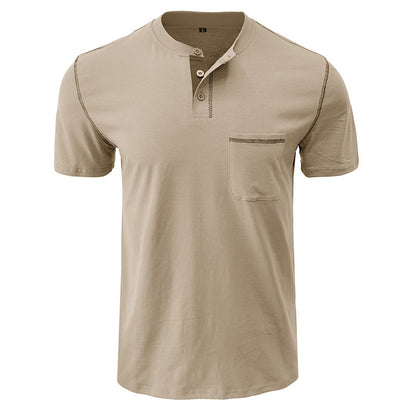 Attraco Men's Short Sleeve Henley Shirt with Chest Patch Pocket & Tailored Stitching Tops
