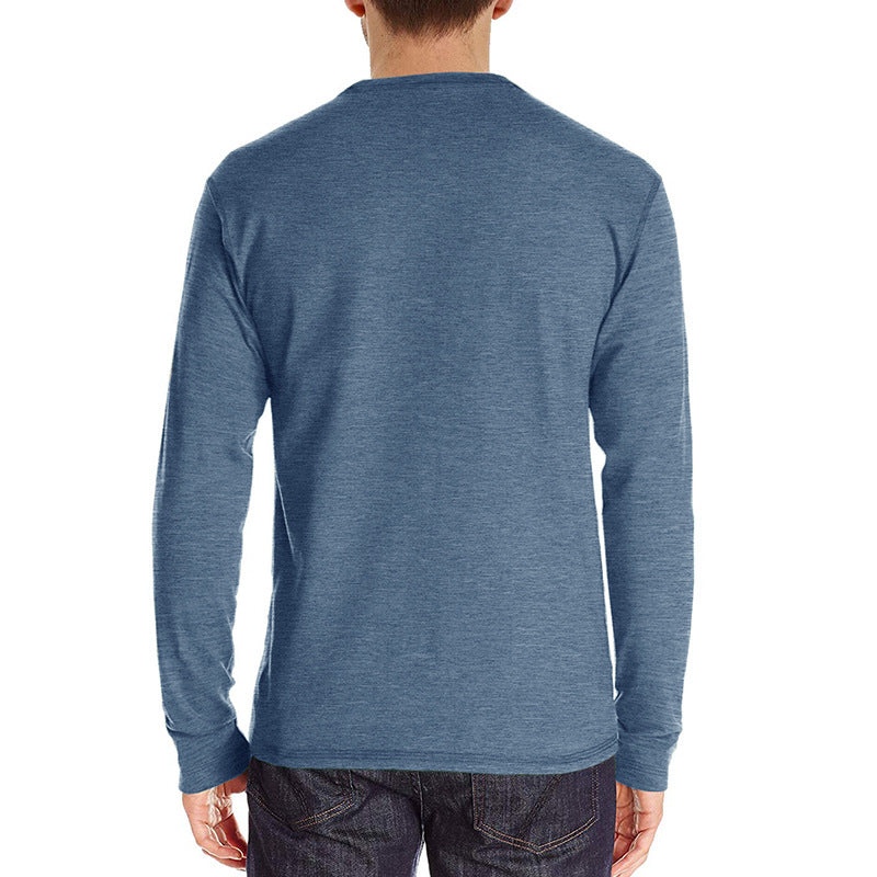 Attraco Men's Long-Sleeve Henley Neck T-Shirt Casual Solid Color Basic Layering Tops