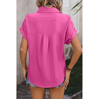 Women's Collared Short Sleeve Button Down Shirt-TAXS0012