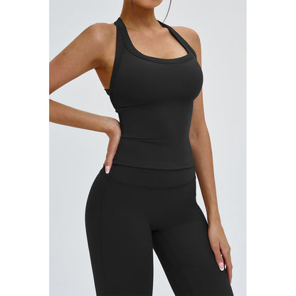 Attraco Women's Square Neck Halter T-Back Longline Sports Tank Top with Removable Pads Yoga Tops