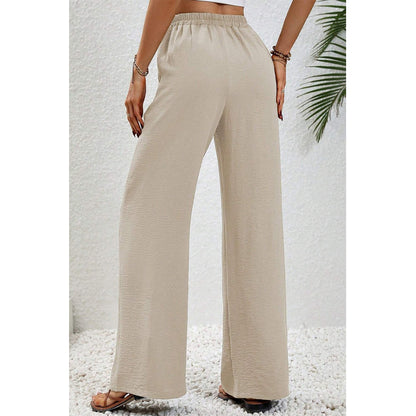 Attraco Women Elastic Drawstring High Waist Wide Leg Pants with Side Pockets