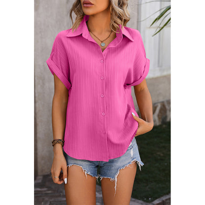 Women's Collared Short Sleeve Button Down Shirt-TAXS0012