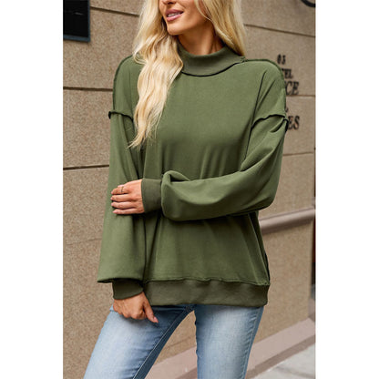 Attraco Women's Mock Neck Drop Shoulder Exposed Seam Long Sleeve Sweatshirt Pullover