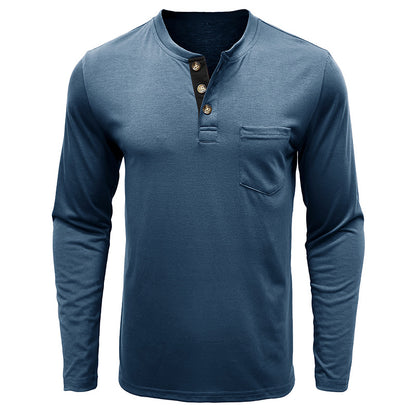 Attraco Men's Long-Sleeve Henley Neck T-Shirt Casual Solid Color Basic Layering Tops