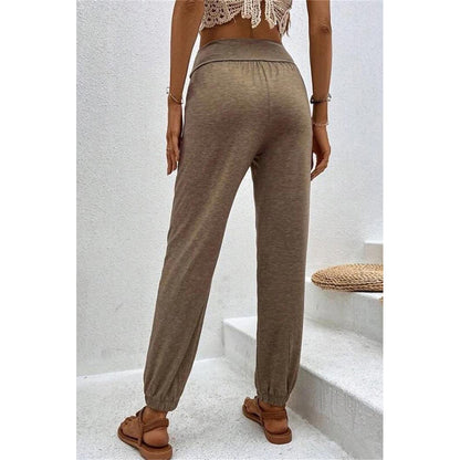 Attraco Women Cross Wrap High Waist Jogger Pants with Side Pockets Loungewear Trousers