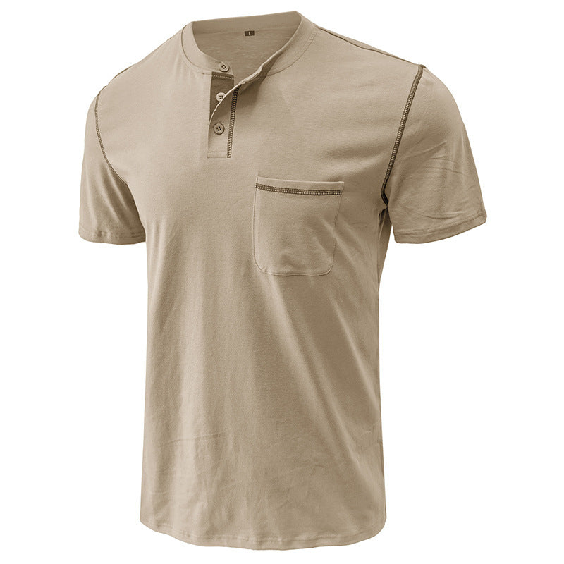 Attraco Men's Short Sleeve Henley Shirt with Chest Patch Pocket & Tailored Stitching Tops