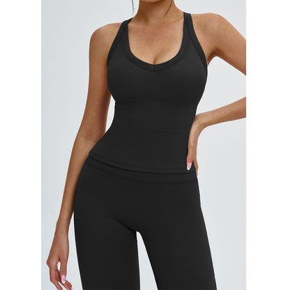 Attraco Women's V-Neck Y-Back Longline Sports Tank Top with Removable Pads