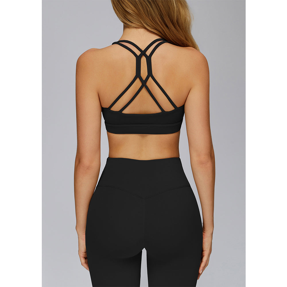 Attraco Women's U-Neck Crisscross Strappy Back Sports Bra with Removable Pads Yoga Bra Tops