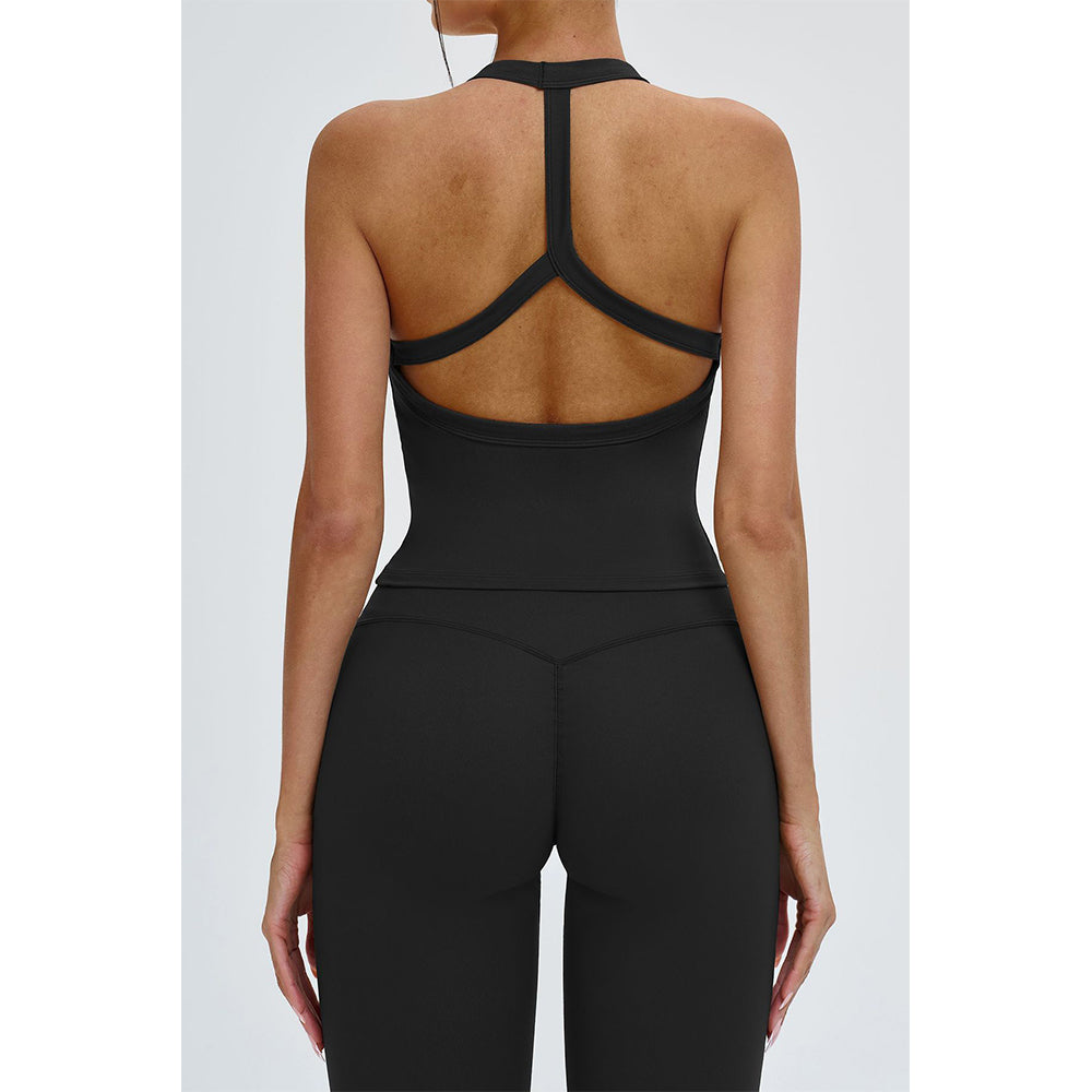 Attraco Women's Square Neck Halter T-Back Longline Sports Tank Top with Removable Pads Yoga Tops