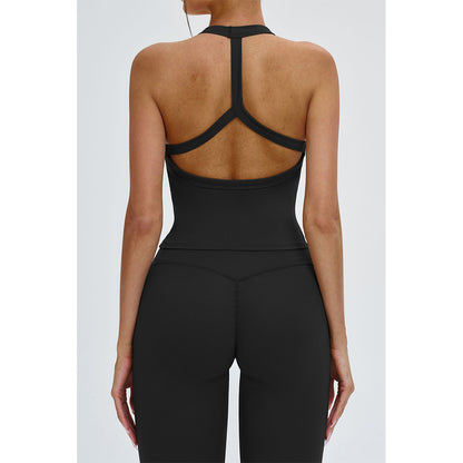 Attraco Women's Square Neck Halter T-Back Longline Sports Tank Top with Removable Pads Yoga Tops
