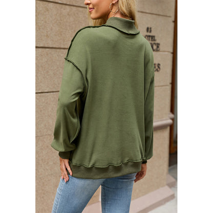 Attraco Women's Mock Neck Drop Shoulder Exposed Seam Long Sleeve Sweatshirt Pullover