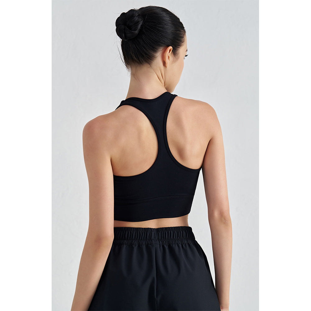 Attraco Women's Racerback U-Neck Cropped Sports Bra with Removable Pads and Supportive Underbust Band Yoga Tops