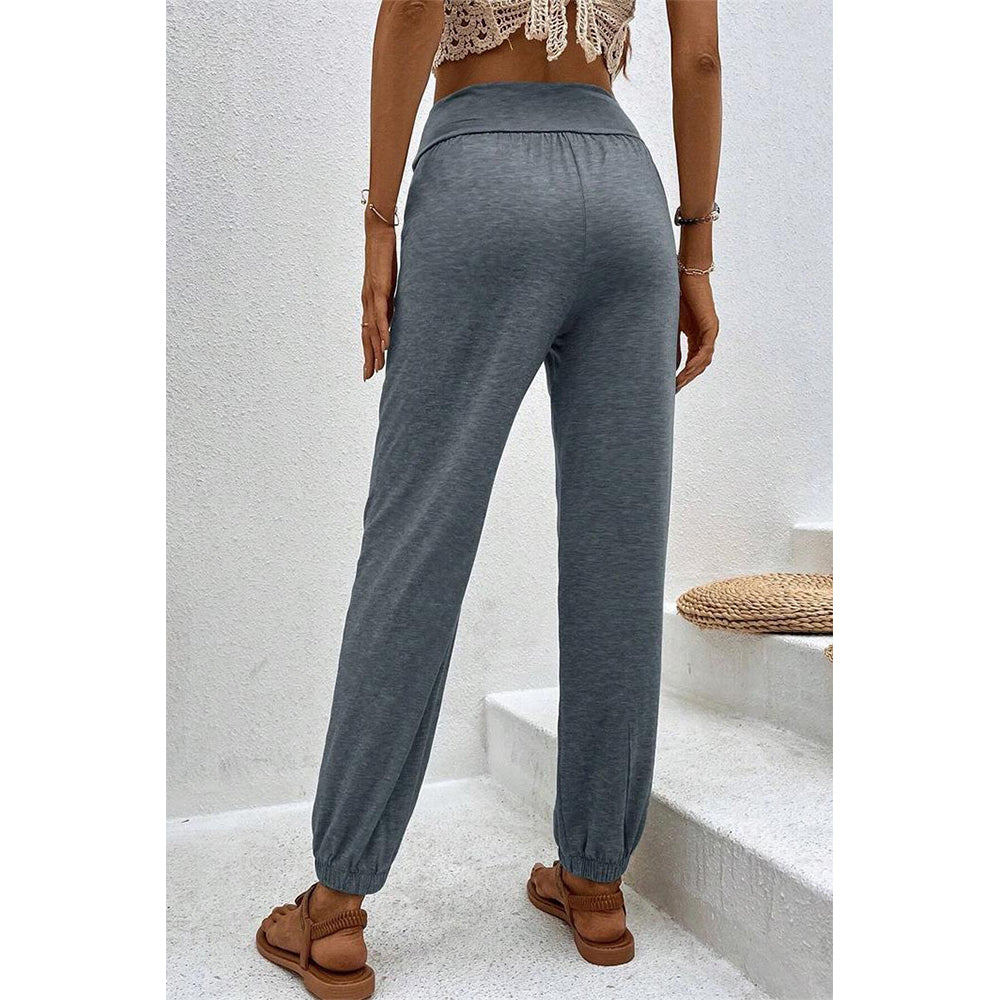 Attraco Women Cross Wrap High Waist Jogger Pants with Side Pockets Loungewear Trousers
