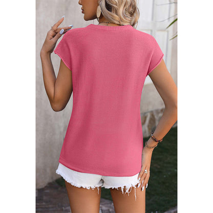 Attraco Women's Cap Sleeve Textured Center-Seam Crew Neck Blouse Spring Summer Tops