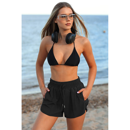 Charmo Women's Swim Shorts Side Split Swim Trunk 2 in 1 Board Shorts with Zip Pockets Swim Bottom