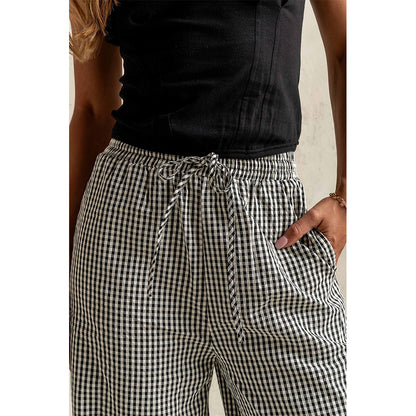 Attraco Women's Gingham Wide Leg Pants with Drawstring Waist & Pockets