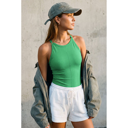 Attraco Women's Seamless Workout Tank Tops with Built in Bra Crew Neck Basic Ribbed Tank Top Racerback Athletic Camisole