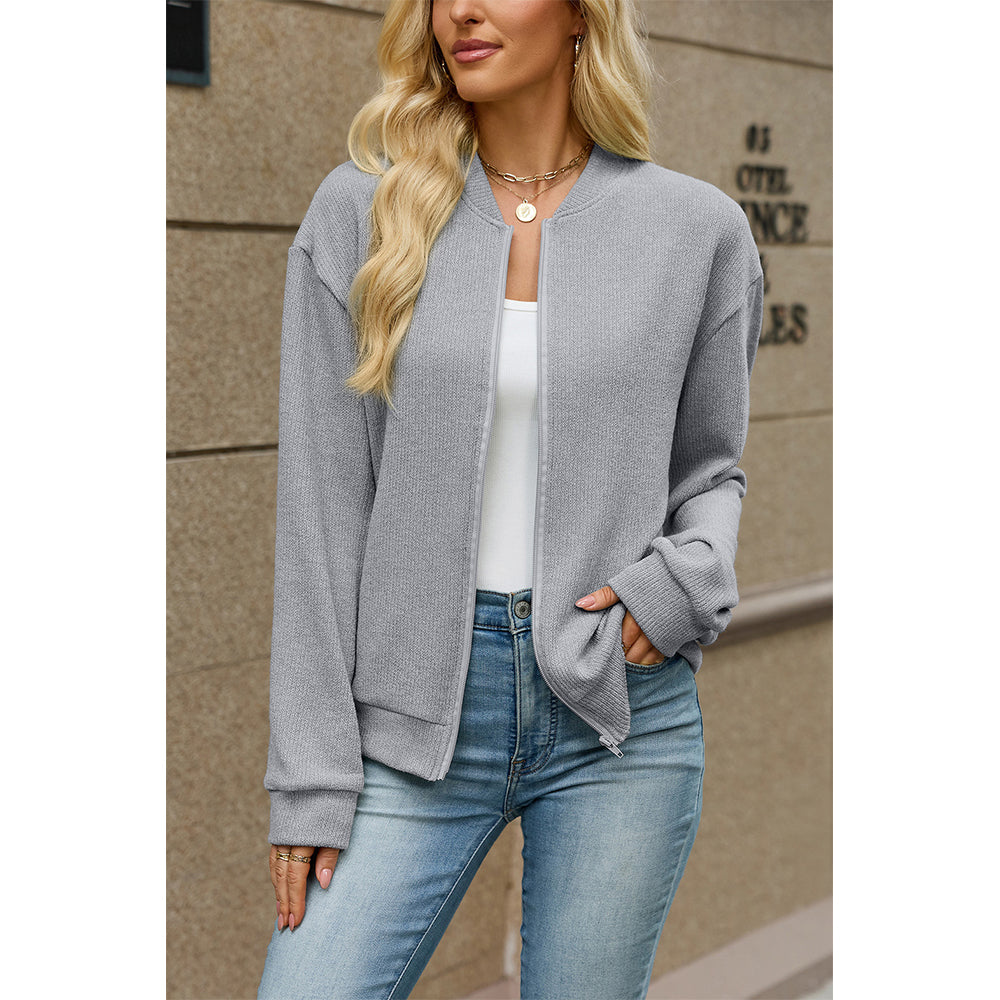 Attraco Women's Zip Up Sweatshirt Jacket Relaxed Fit Long Sleeve Casual Lightweight Bomber Jacket