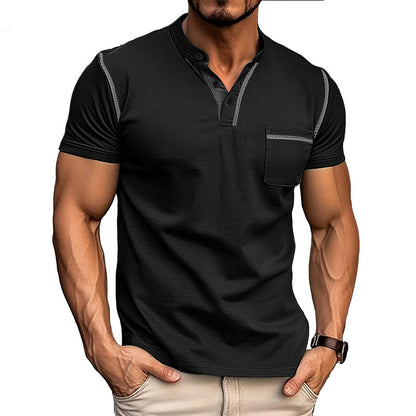Attraco Men's Short Sleeve Henley Shirt with Chest Patch Pocket & Tailored Stitching Tops