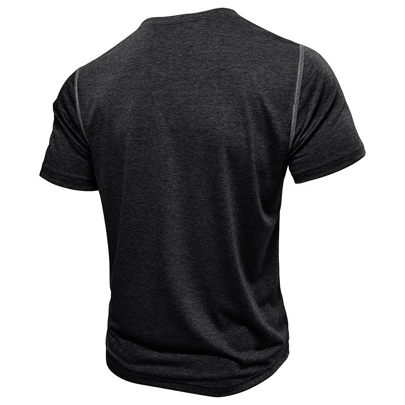 Attraco Men's Classic Crew Neck Solid Henley T-Shirt Tops Summer Shirts