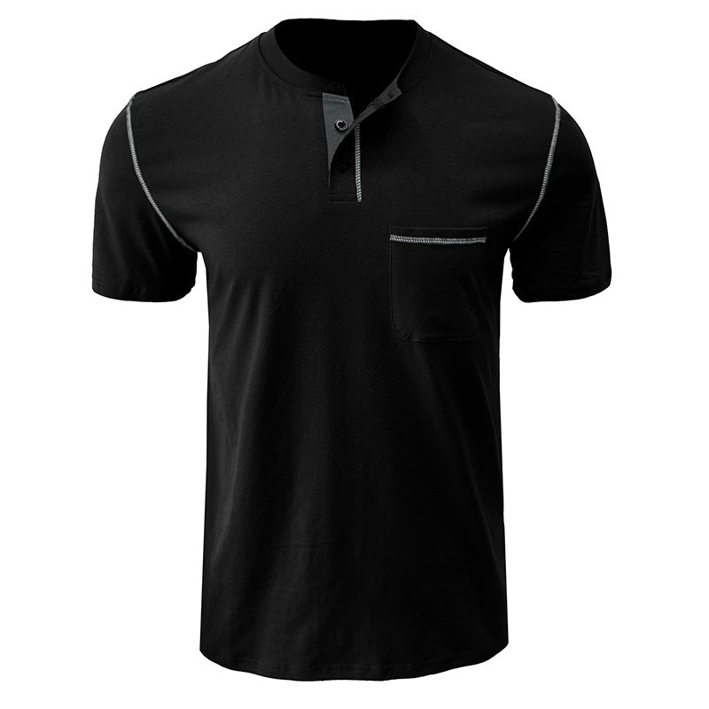 Attraco Men's Short Sleeve Henley Shirt with Chest Patch Pocket & Tailored Stitching Tops