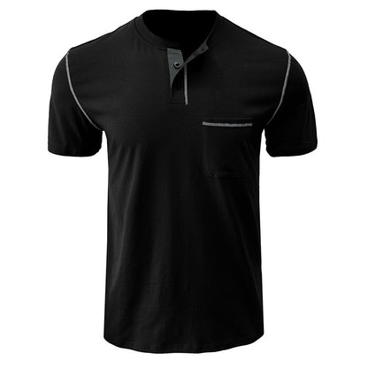 Attraco Men's Short Sleeve Henley Shirt with Chest Patch Pocket & Tailored Stitching Tops