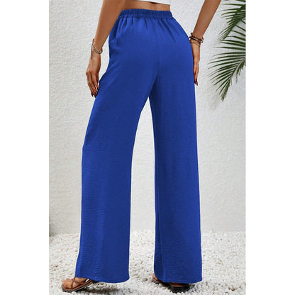 Attraco Women Elastic Drawstring High Waist Wide Leg Pants with Side Pockets