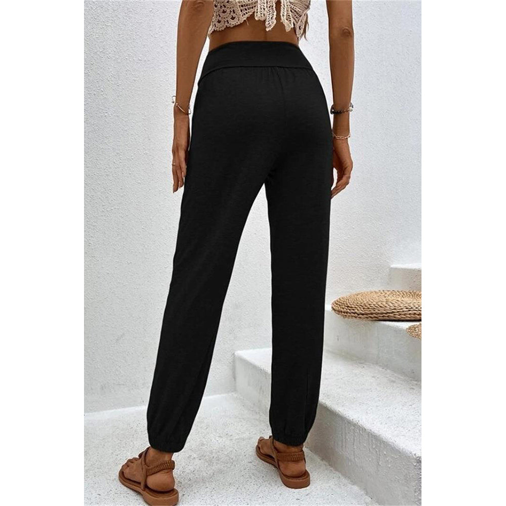 Attraco Women Cross Wrap High Waist Jogger Pants with Side Pockets Loungewear Trousers