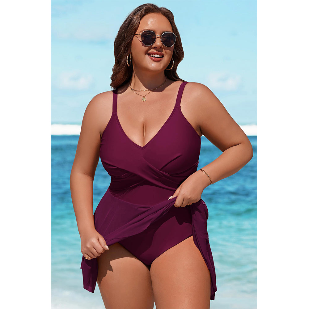 Charmo Women's Plus Size Swim Dress Swimsuit Mesh Ruffle One Piece Tummy Control Bathing Suit Front Cross Swim Suits