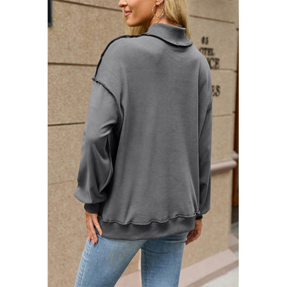 Attraco Women's Mock Neck Drop Shoulder Exposed Seam Long Sleeve Sweatshirt Pullover