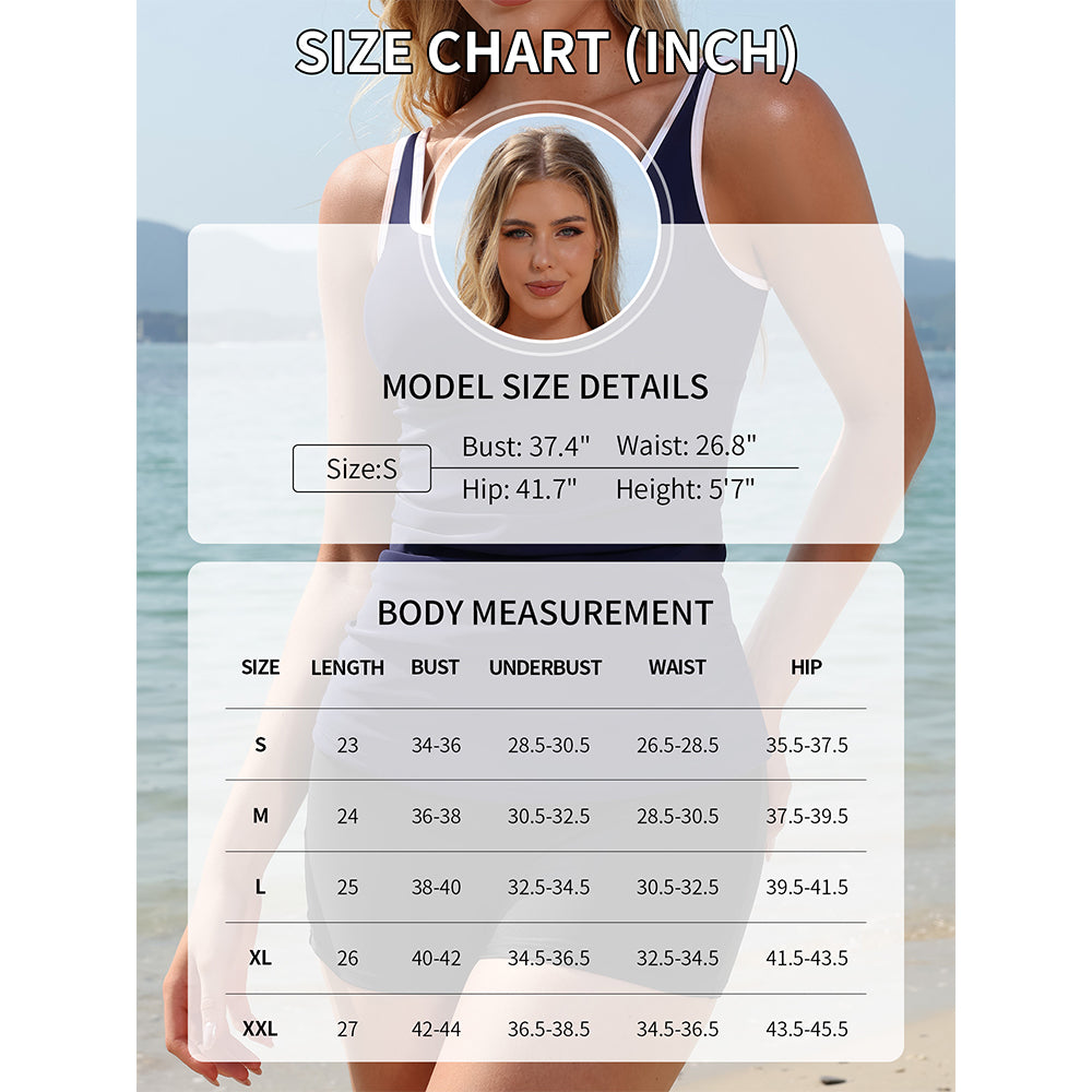 Charmo Women's Contrast Trim U Neck Ruched Tankini Top with Adjustable Straps Swim Tops Summer Beach Tops