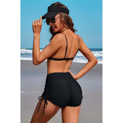Charmo Women's High-Waist Scalloped Swim Shorts Adjustable Ties & Comfortable Coverage Swimming Bottom