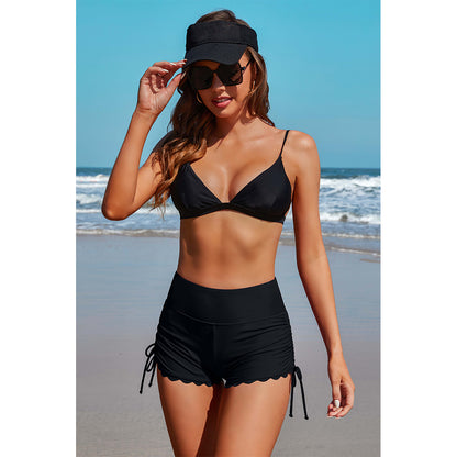 Charmo Women's High-Waist Scalloped Swim Shorts Adjustable Ties & Comfortable Coverage Swimming Bottom