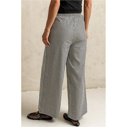 Attraco Women's Gingham Wide Leg Pants with Drawstring Waist & Pockets