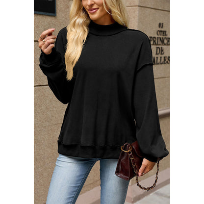 Attraco Women's Mock Neck Drop Shoulder Exposed Seam Long Sleeve Sweatshirt Pullover