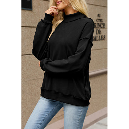 Attraco Women's Mock Neck Drop Shoulder Exposed Seam Long Sleeve Sweatshirt Pullover