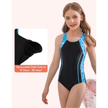 Charmo Girls Color Block Swimsuit One Piece Swimwear Athletic Competition Bathing Suit 7-16Years