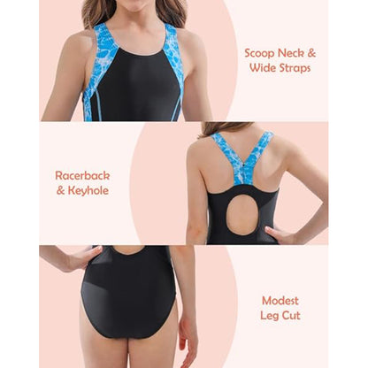 Charmo Girls Color Block Swimsuit One Piece Swimwear Athletic Competition Bathing Suit 7-16Years