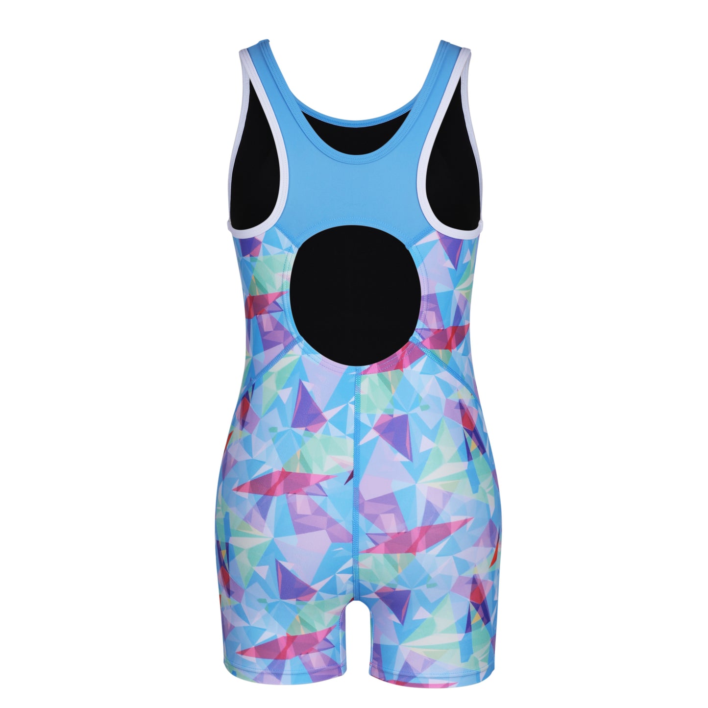 Charmo Girls Geometric Blue Print Boyleg One Piece Swimsuit Athletic Bathing Suit Competitive Swimwear Size 7-14 Years